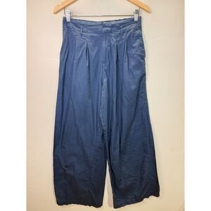 Pact Organic Cotton Wide Leg Pants Women’s Size Medium Blue Pleated Hook Closure